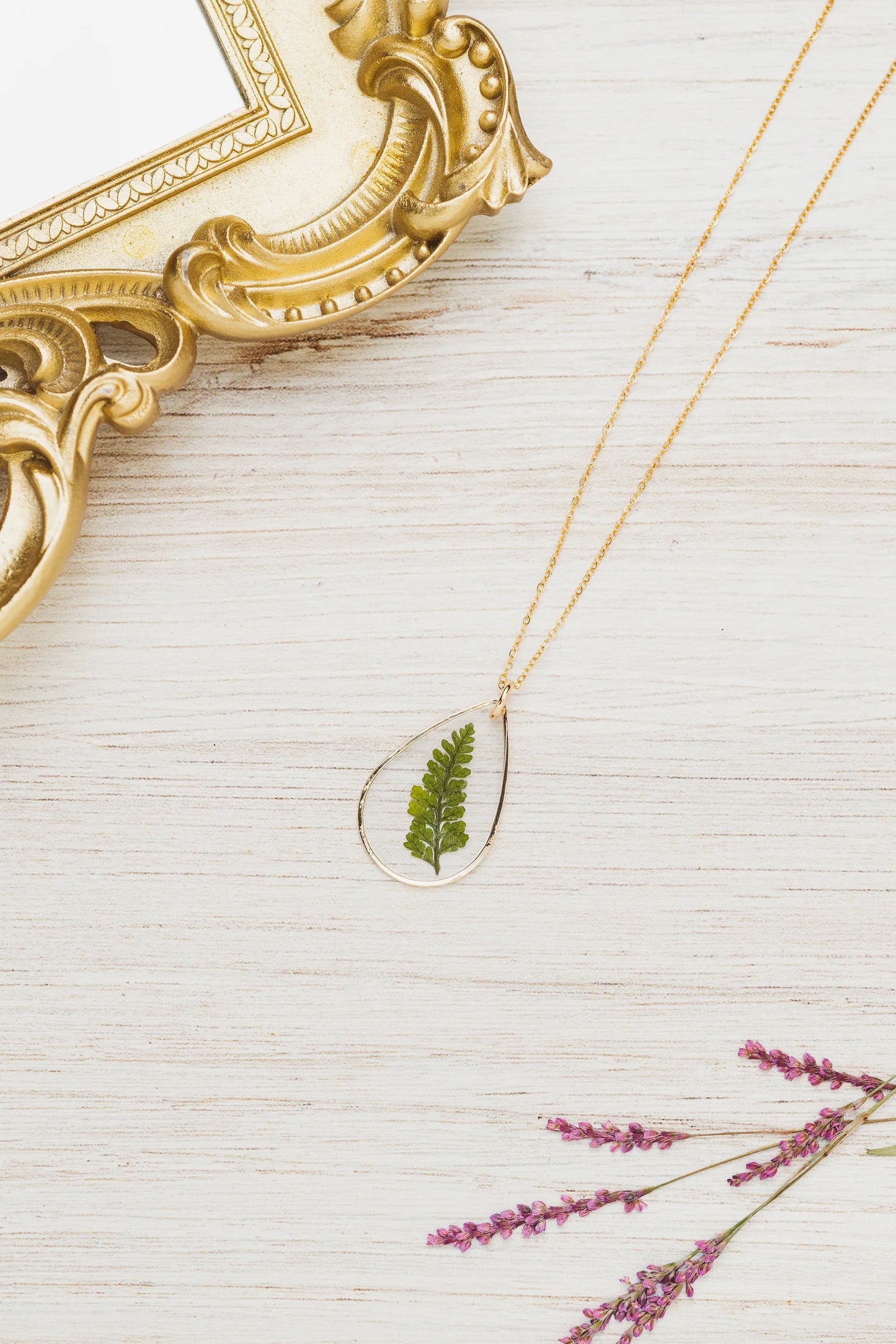 Fern Tear Drop Necklace | 14k Gold Filled - TheShabbyWick