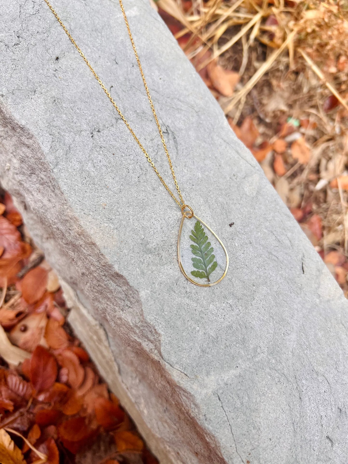 Fern Tear Drop Necklace | 14k Gold Filled - TheShabbyWick