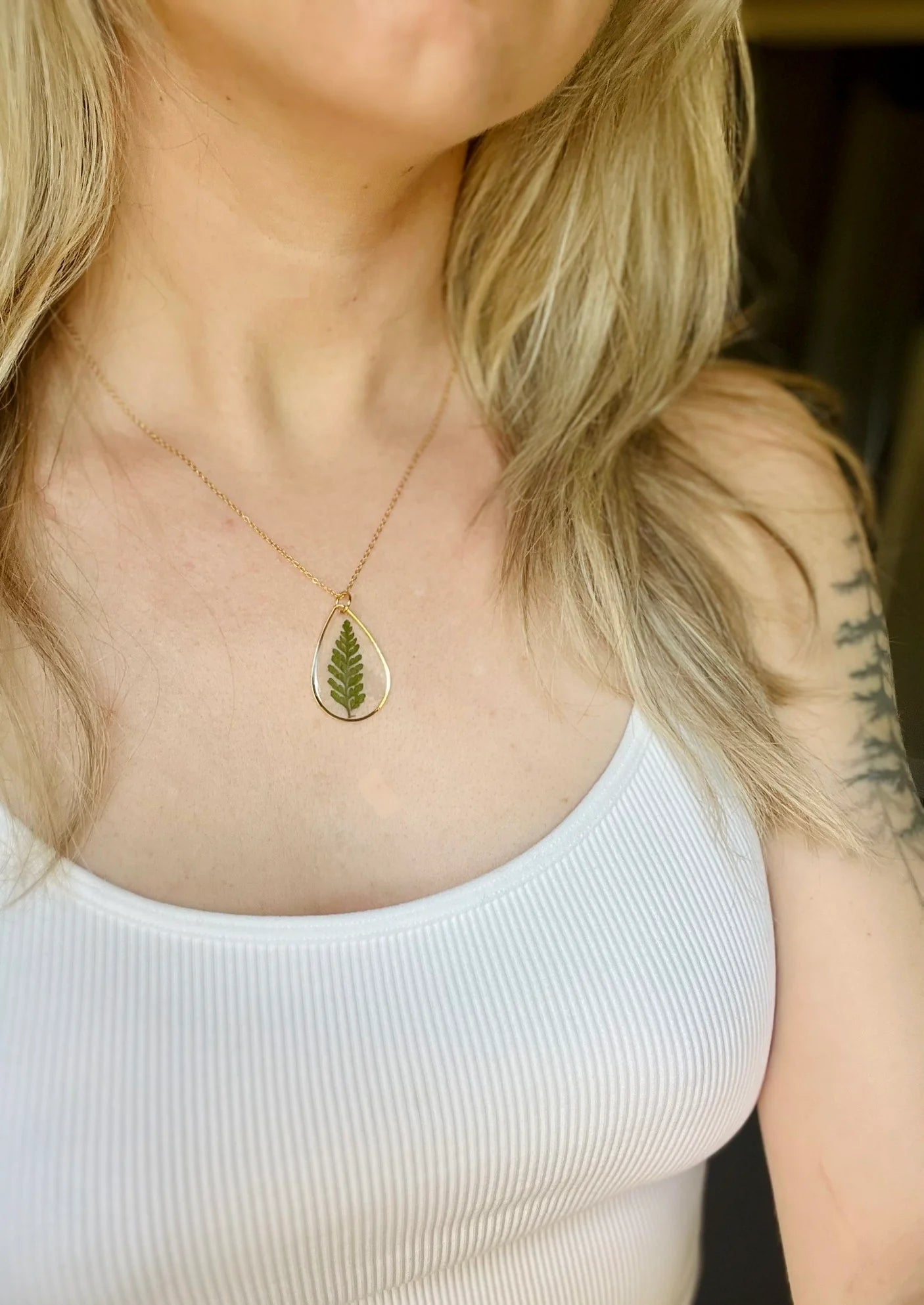 Fern Tear Drop Necklace | 14k Gold Filled - TheShabbyWick