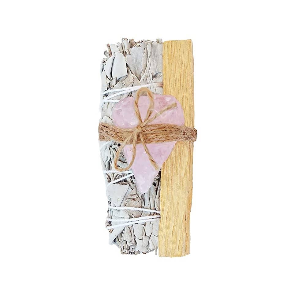 White Sage, Rough Rose Quartz, Palo Santo Bundle - TheShabbyWick