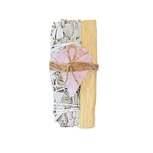 White Sage, Rough Rose Quartz, Palo Santo Bundle - TheShabbyWick