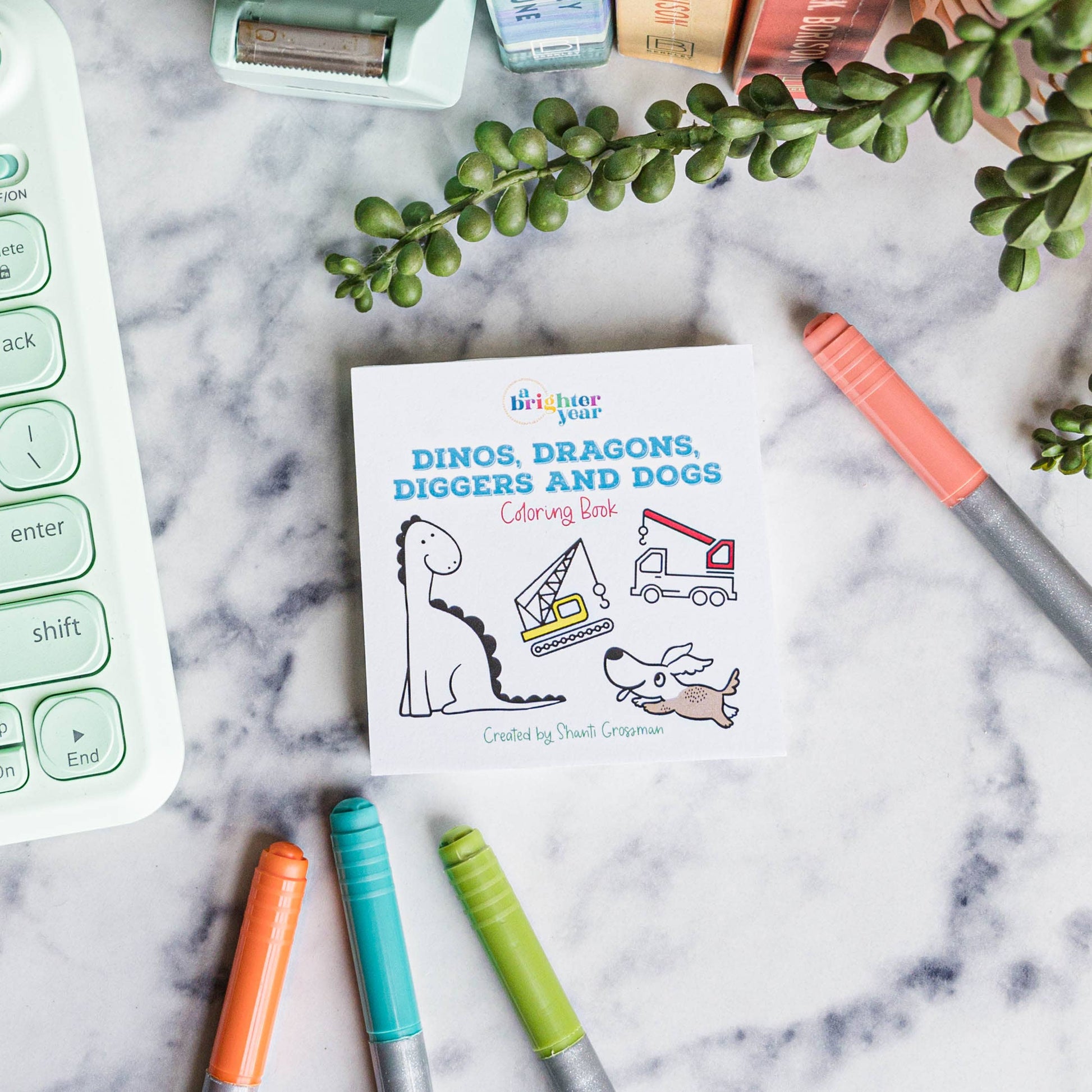 Dinos Dragons Diggers and Dogs Mini Coloring Book - TheShabbyWick