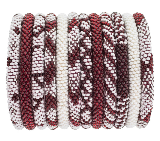 Roll-On® Bracelet Maroon and White - TheShabbyWick