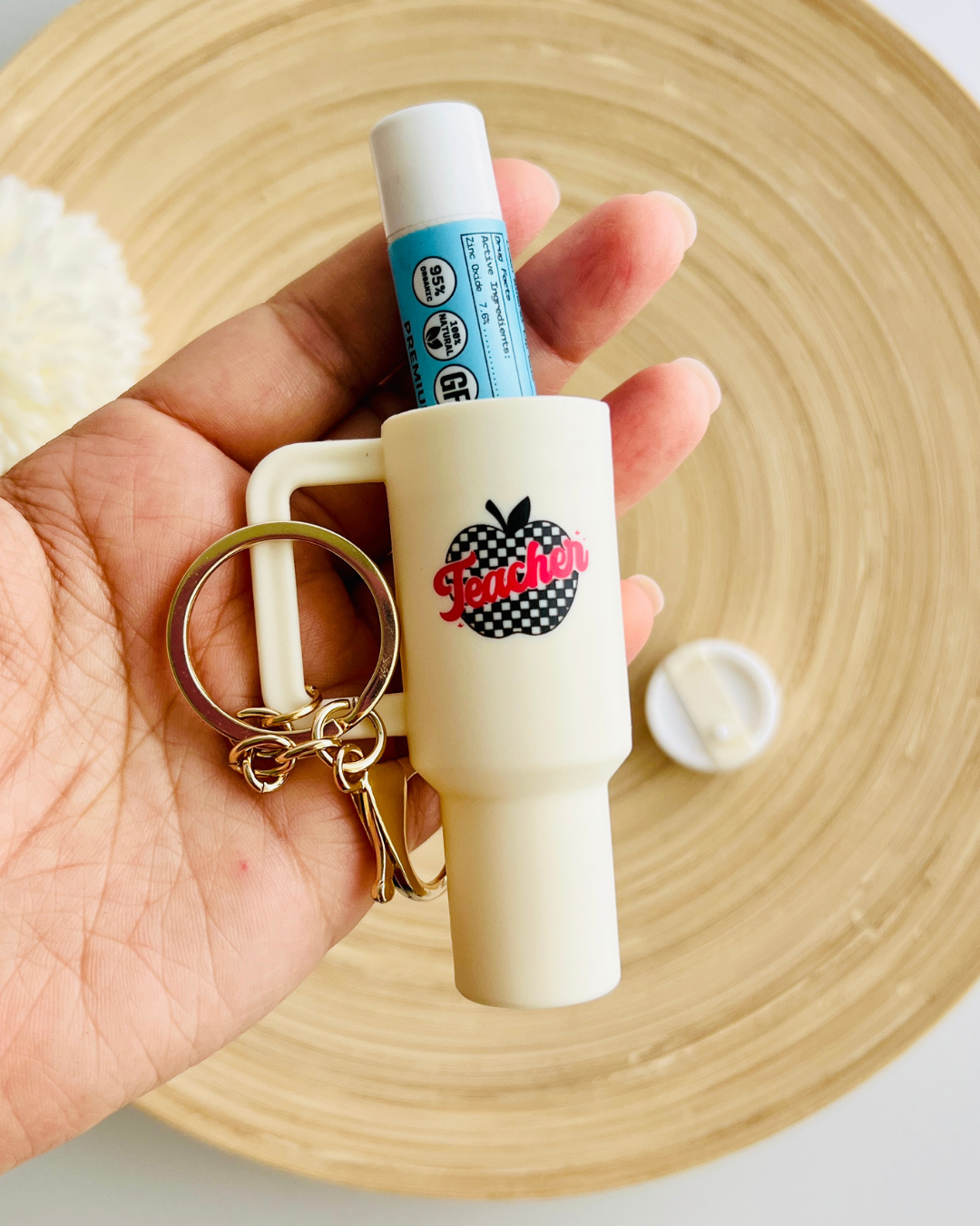 Mini Stanley Teacher Keychain | Removable Lid for Storage