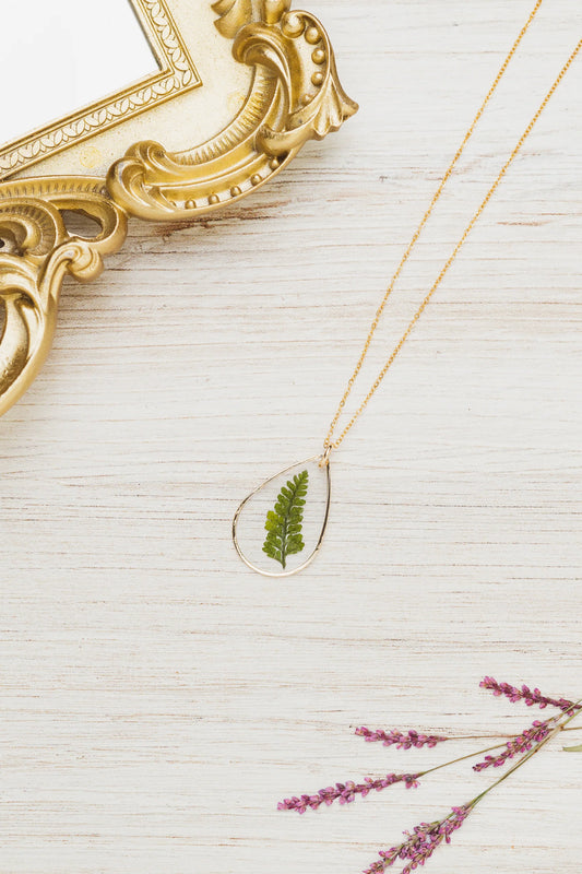 Fern Tear Drop  Necklace - TheShabbyWick