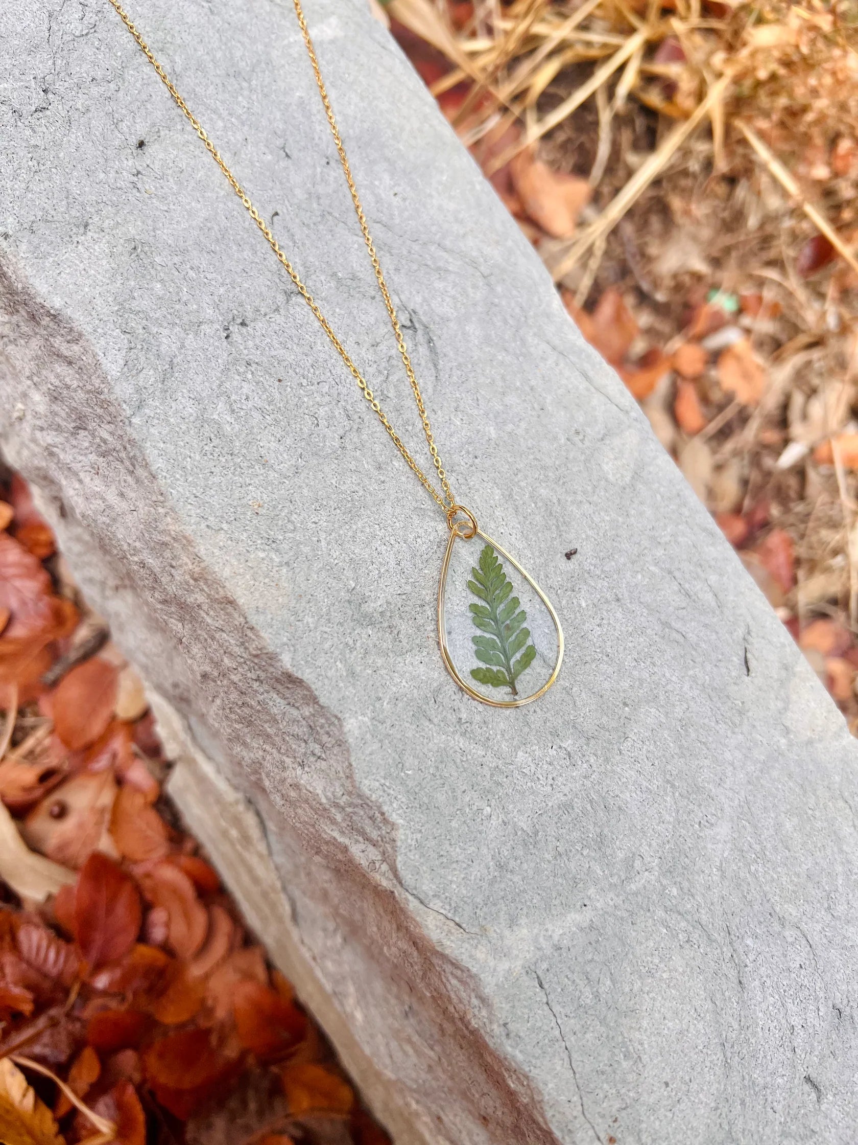 Fern Tear Drop Necklace | 14k Gold Filled - TheShabbyWick