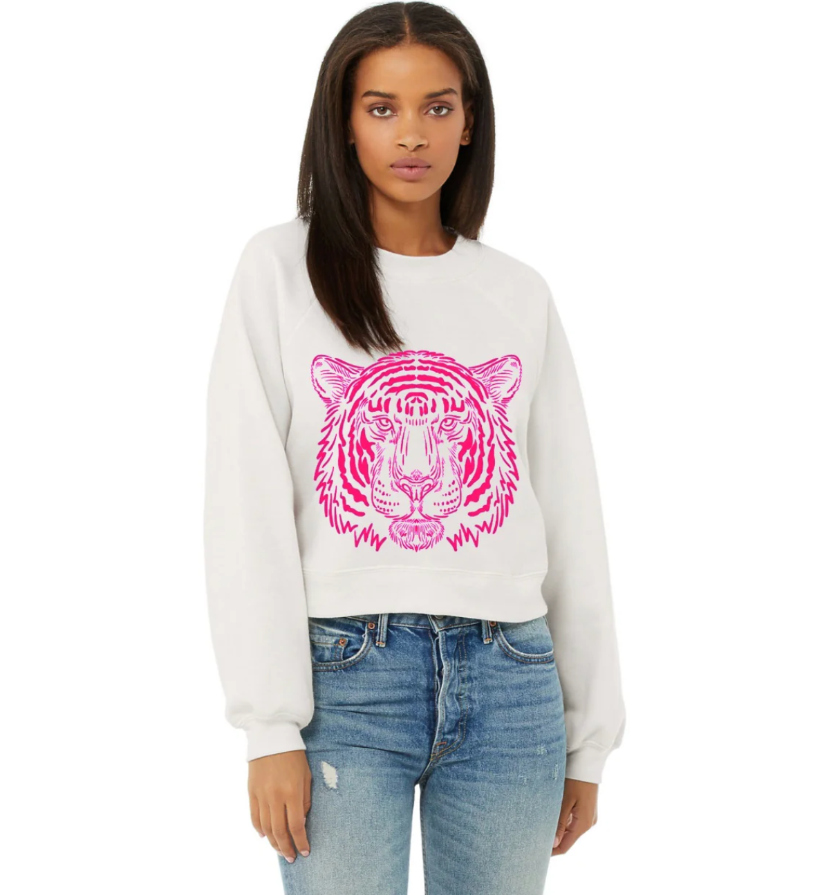 Fierce Tiger Cropped Sweatshirt | Hot Pink - TheShabbyWick