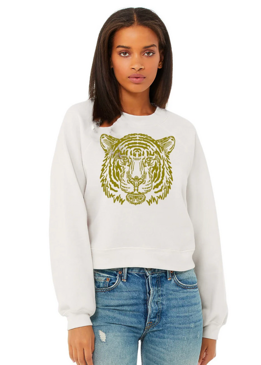 Fierce Tiger Cropped Sweatshirt | Gold - TheShabbyWick