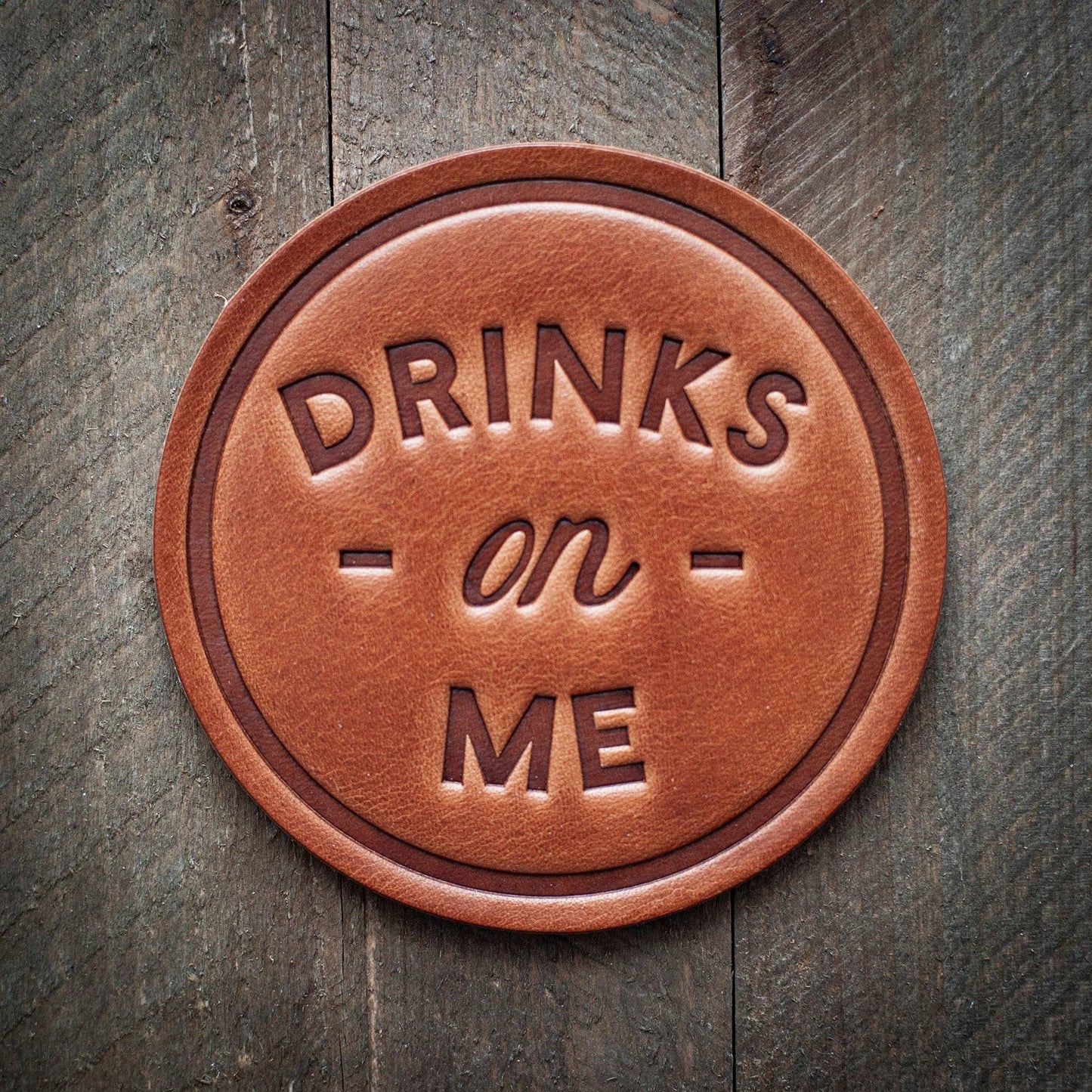 Leather Coaster Drinks on Me - TheShabbyWick